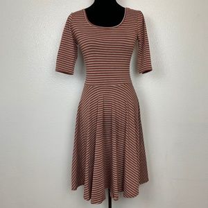 Lularoe Nicole Brown Gray Stripe Dress Size XS